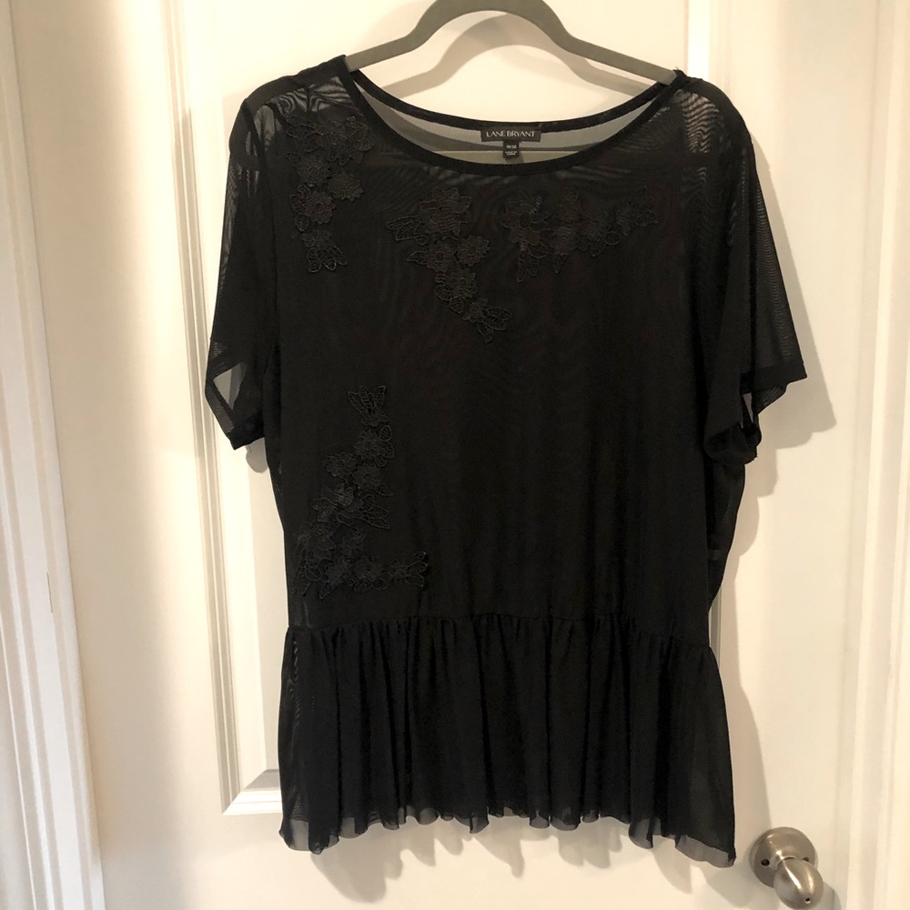 18/20 Black Peplum Mesh top - with embroidery